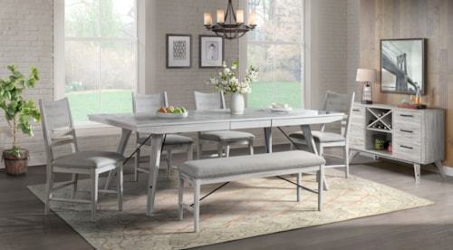 Contemporary 7-Piece Dining Set with Dining Bench and Sideboard Server
