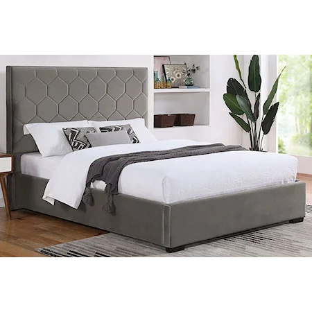 Contemporary Upholstered Honeycomb Pattern Queen Bed