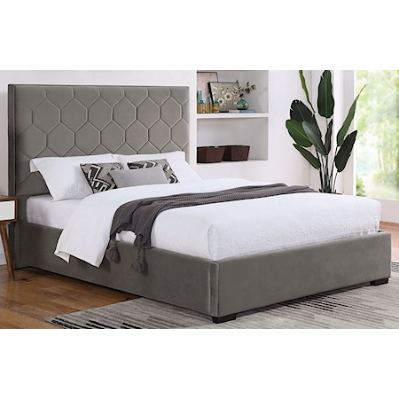 Contemporary Upholstered Honeycomb Pattern King Bed