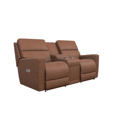 Contemporary Power Reclining Loveseat w/ Headrest, Lumbar & Console