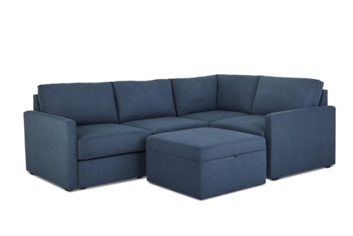 Flex 4-Seat Sectional Sofa with Narrow Arm and Storage Ottoman - Denim