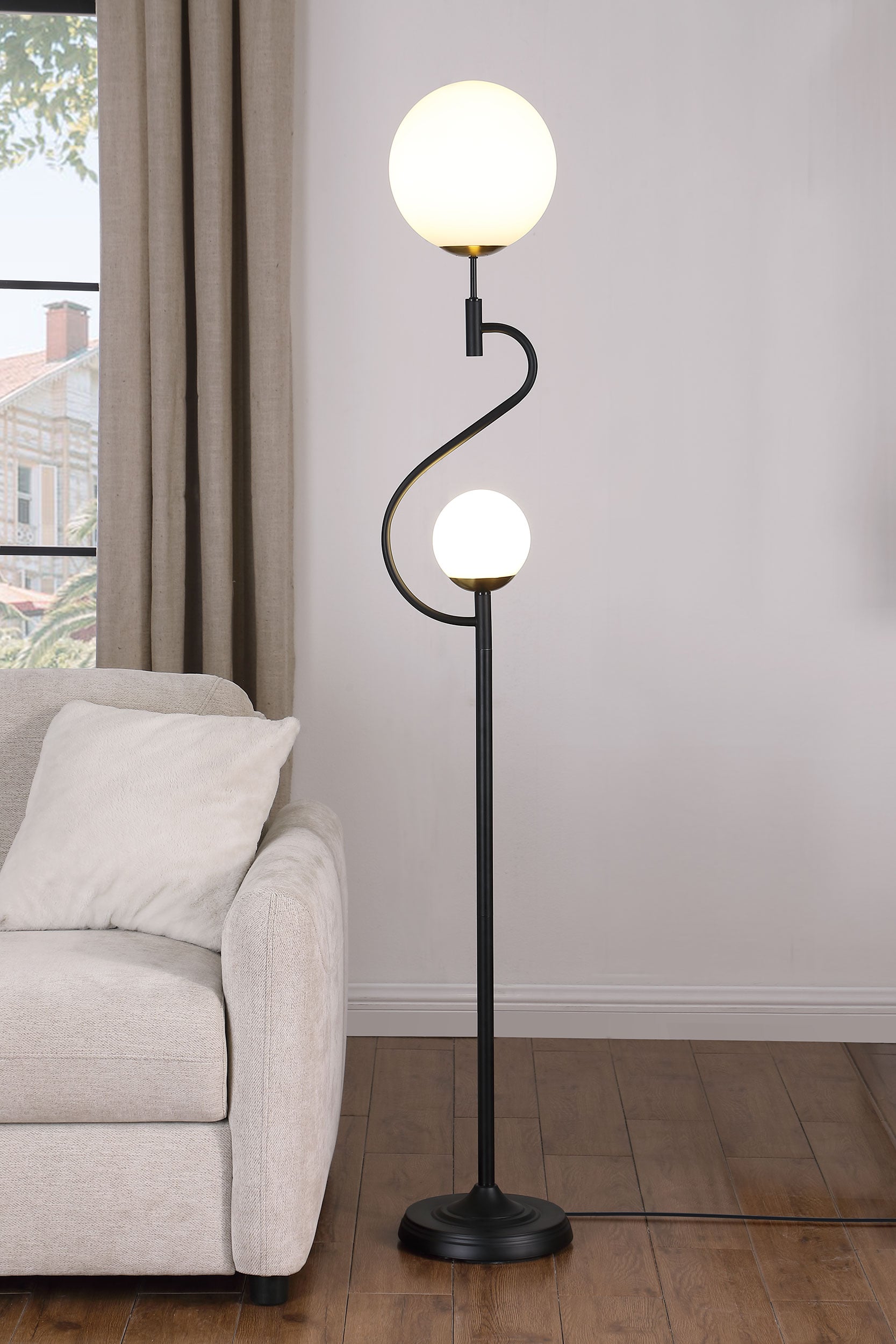 DOUBLE ORB BLACK FLOOR LAMP |