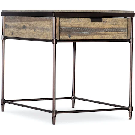 Transitional Rectangular Metal and Wood End Table with Drawer