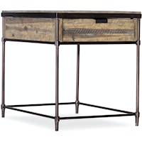 Transitional Rectangular Metal and Wood End Table with Drawer