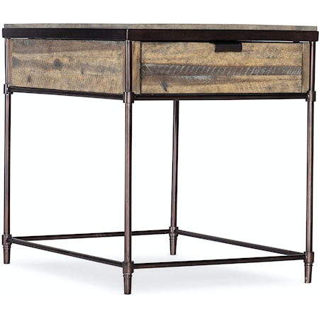 Transitional Rectangular Metal and Wood End Table with Drawer