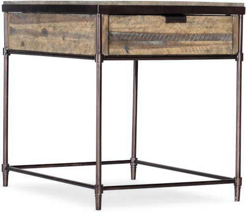 Transitional Rectangular Metal and Wood End Table with Drawer