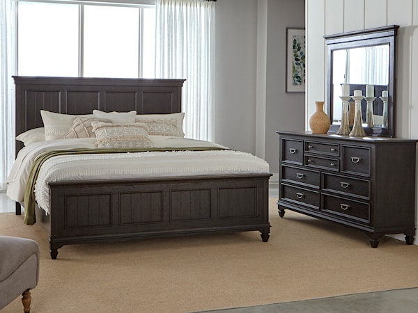 King Panel Bed, Dresser & Mirror