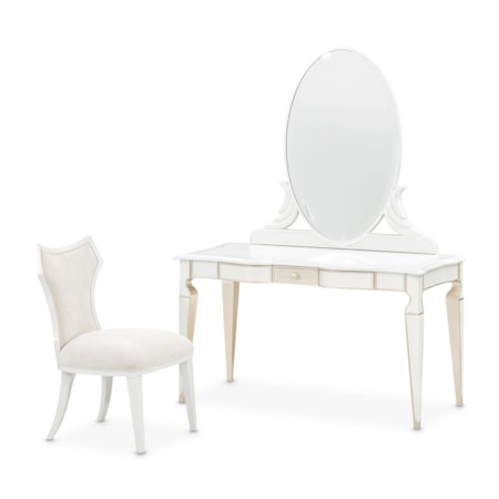 Glam Complete Vanity Set w/Uph. Chair