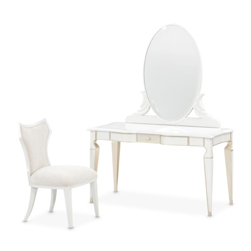 Glam 3-pc. Complete Vanity Set with Upholstered Wing-Back Chair