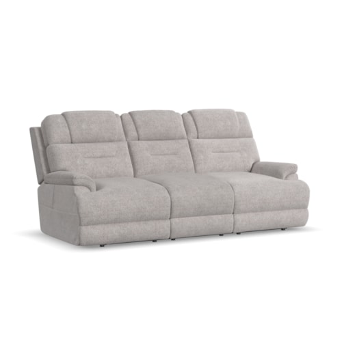 Casual Power Reclining Sofa with Power Headrest, Lumbar, Heat, Massage, & Console