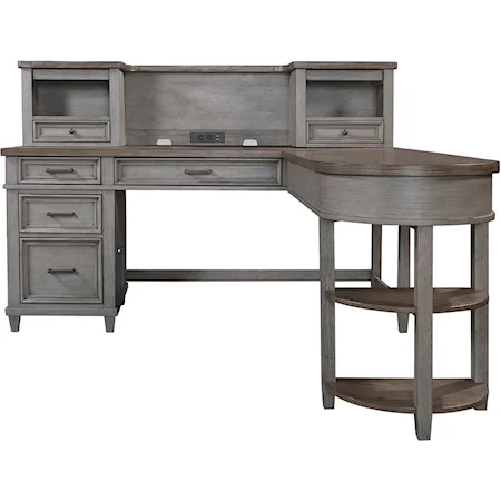 Farmhouse Pedestal Desk and Return with Built-in A/C & USB Ports