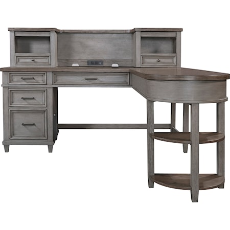 Farmhouse Pedestal Desk and Return with Built-in A/C & USB Ports