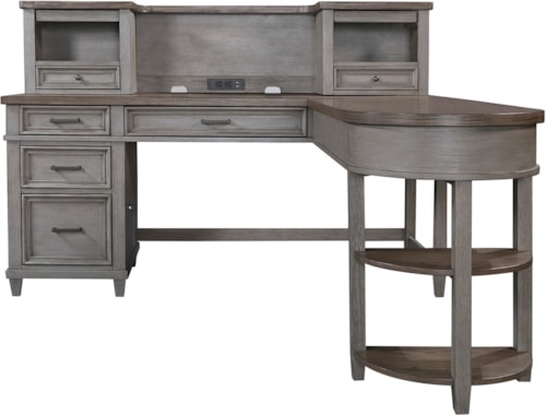 Farmhouse Pedestal Desk and Return with Built-in A/C & USB Ports
