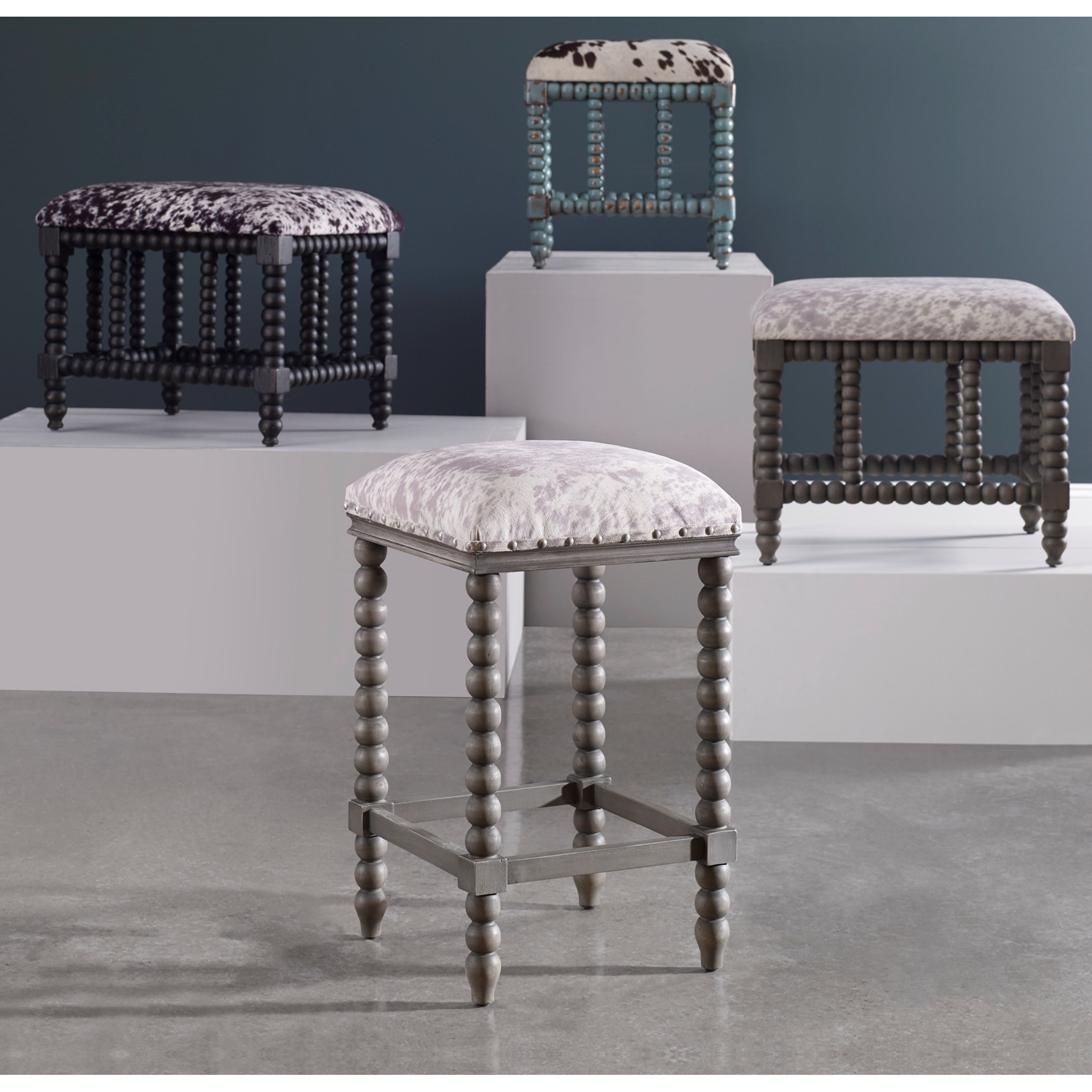 Uttermost Accent Furniture Stools 23569 Estes Faux Cow Hide Counter