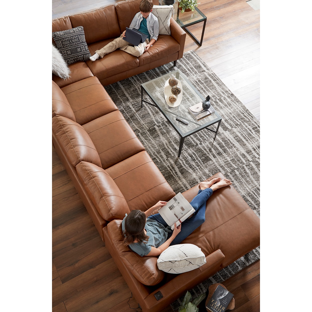Bravo Furniture Trafton Leather Sectional Sofa w/ Chaise & Wood Feet