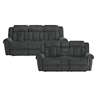 Transitional 2-Piece Reclining Living Room Set with Rolled Arms and Nailheads