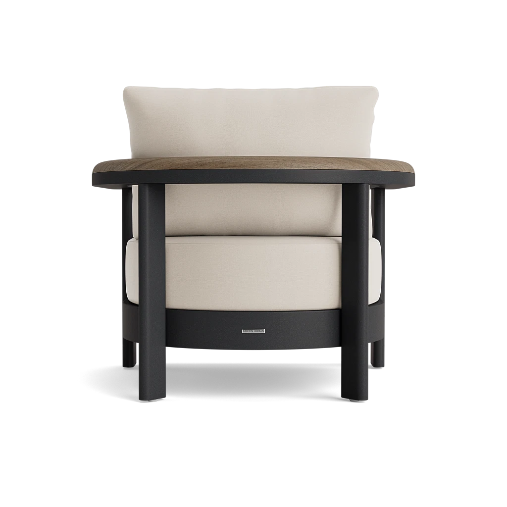 Barrel-Back Lounge Chair w/Teak Panel Arms