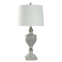 Transitional Grey Table Lamp with Polyresin and Brushed Steel Finish