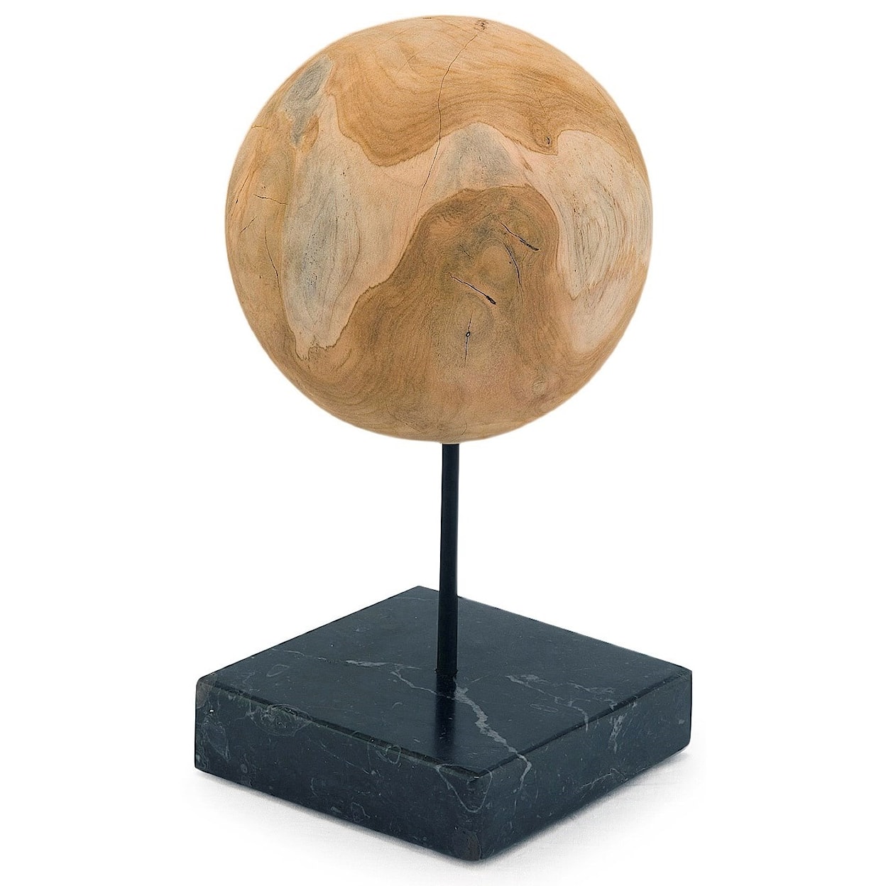 Moe's Home Collection Sculptures Round Teak Ball On Black Marble Base Medium
