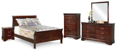 5pc Full Sleigh Bed, Dresser, Mirror, Nightstand and Chest