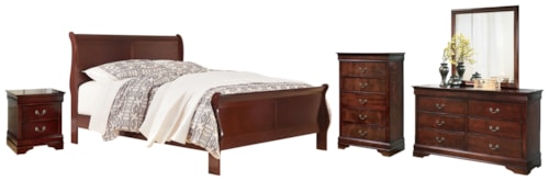 King Sleigh Bed, Dresser, Mirror And Nightstand