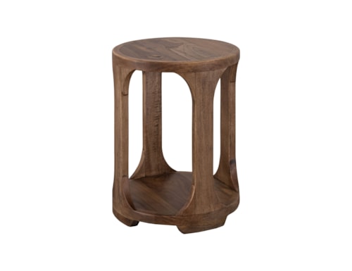 Modern Rustic Round Chairside Table with Open Storage Area