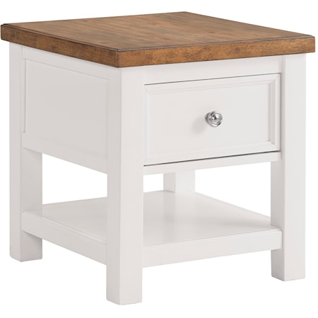 Two-Tone End Table with 1 Drawer and 1 Shelf