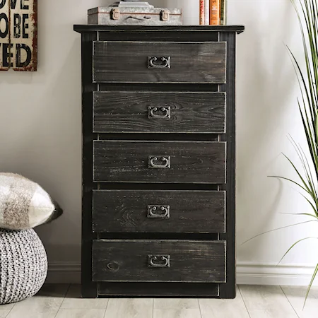 Rustic 5 Drawer Chest with Metal Pulls and American Pine Construction