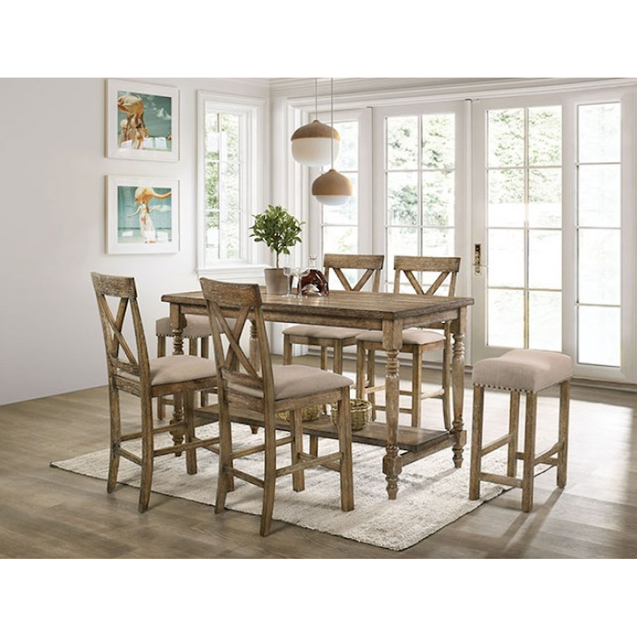 Furniture of America Plankinton 7-Piece Counter Height Dining Set
