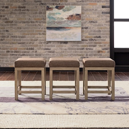 Farmhouse 3-Piece Stool Set with Upholstered Seats