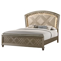 Glam Upholstered King Bed with Faux Crystals
