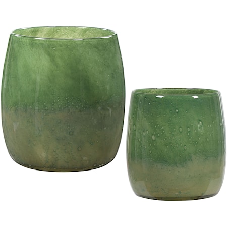 Matcha Green Glass Vases S/2