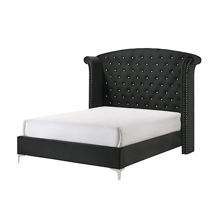 Glam Upholstered Queen Bed with Button-Tufting
