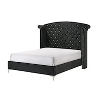 Glam Upholstered King Bed with Button-Tufting