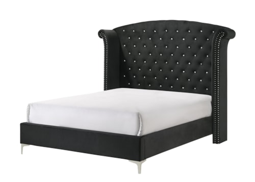 Glam Upholstered Queen Bed with Button-Tufting