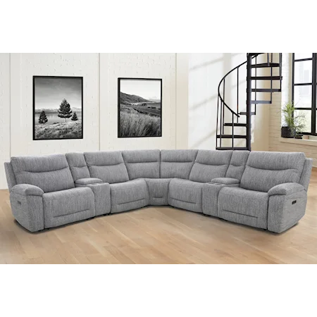 Casual Power Reclining Sectional Sofa with Power Headrest and Seat