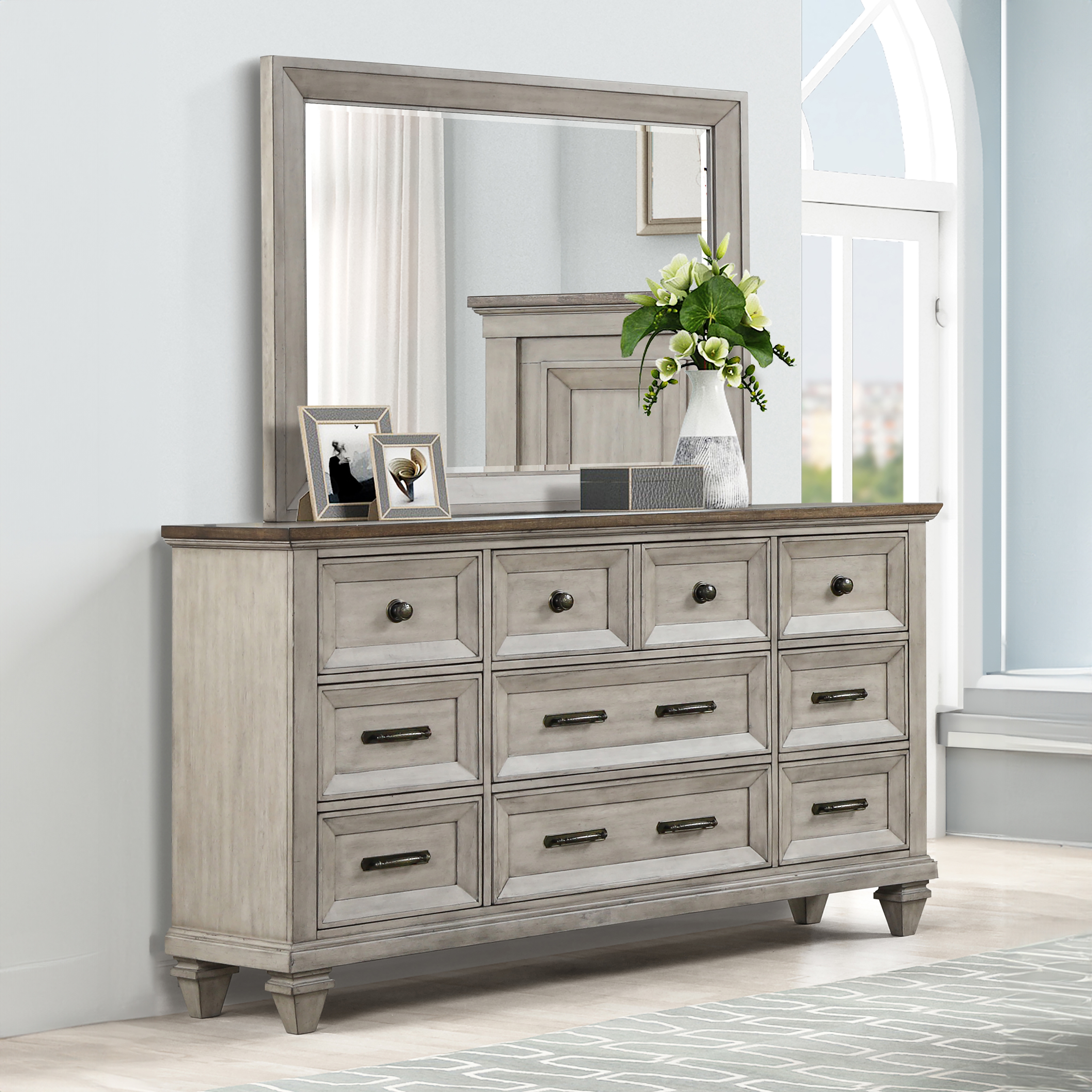 9-Drawer Dresser with Landscape Mirror