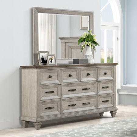 9-Drawer Dresser with Landscape Mirror