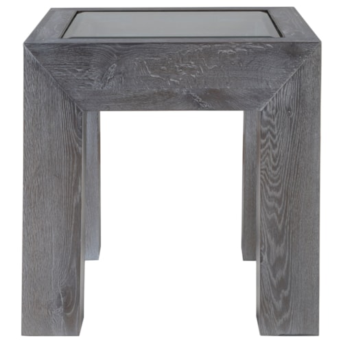 Contemporary Gray Wood End Table with Glass Top