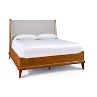 Mid-Century Modern King Bed with Upholstered Headboard