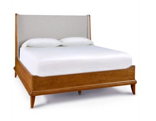 Mid-Century Modern King Bed with Upholstered Headboard