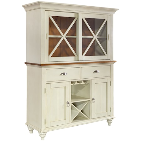 Modern Farmhouse Buffet & Hutch Set with Wine Bottle Storage