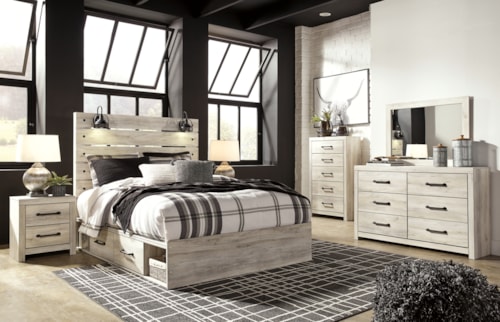 Queen Panel Storage Bed, Dresser, Mirror, Chest And 2 Nightstands
