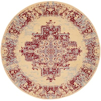 5'3"  Cream/Red Round Rug