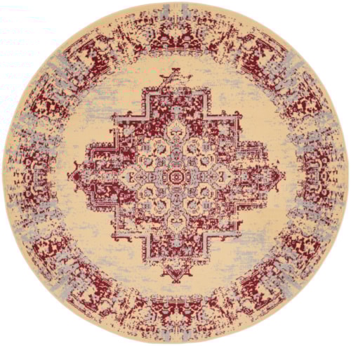 5'3"  Cream/Red Round Rug