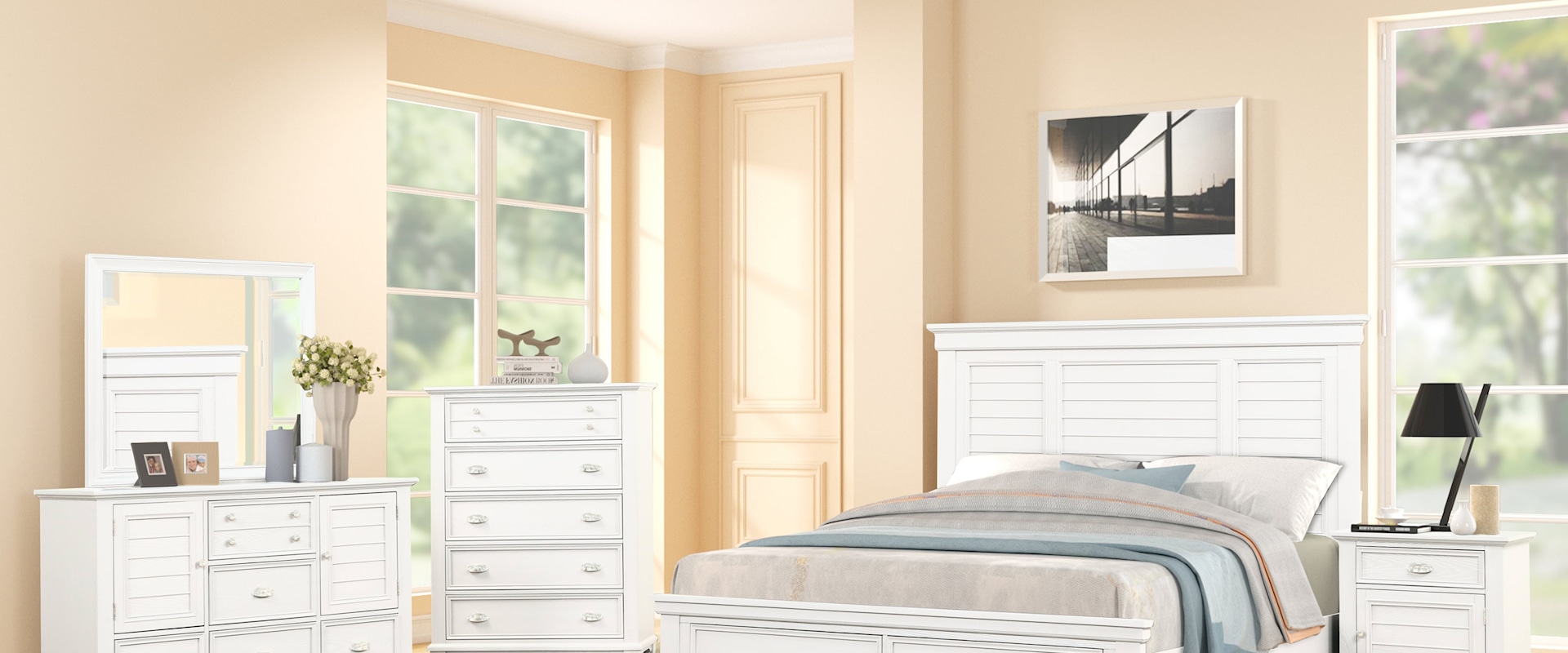 Transitional 5-Piece Queen Bedroom Set with Footboard Storage
