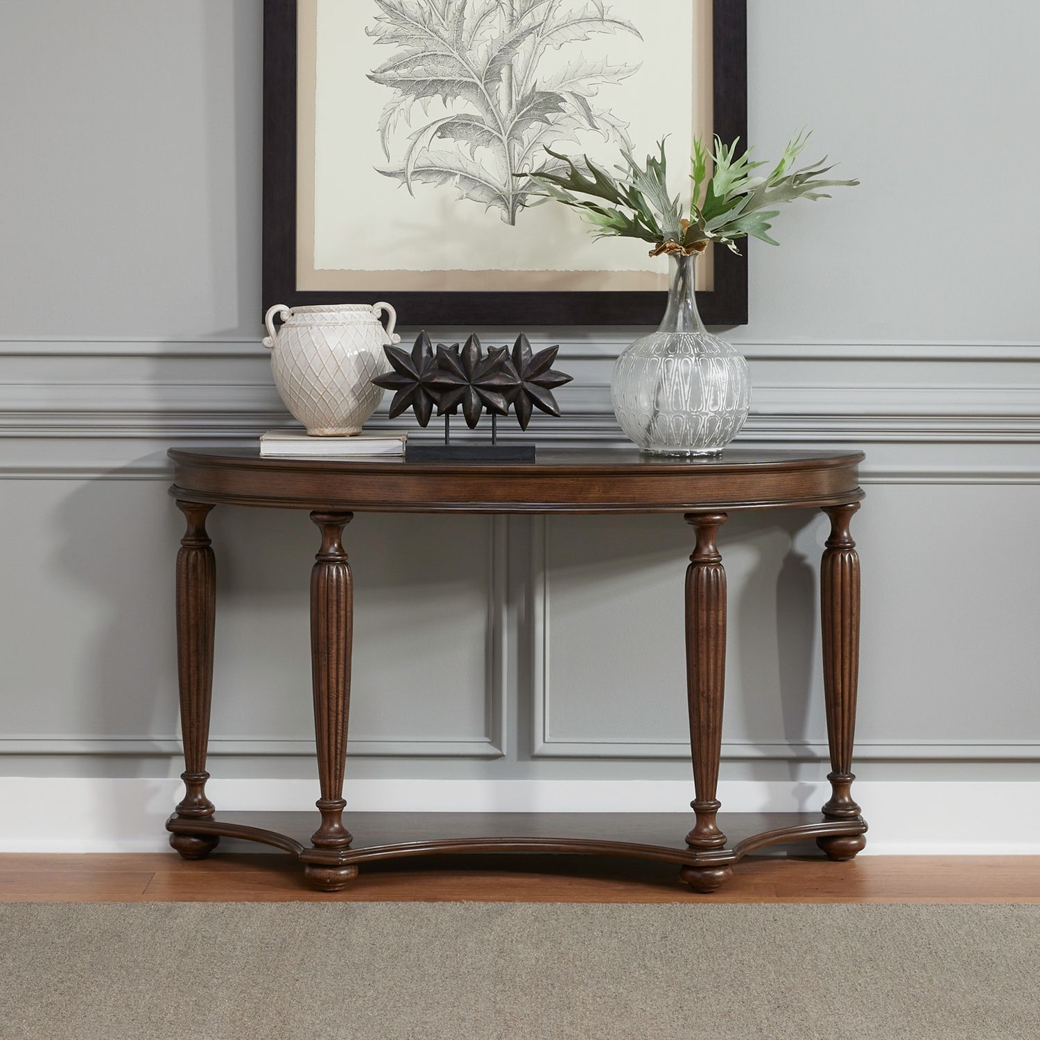 Demilune Sofa Table with Reeded Turned Legs
