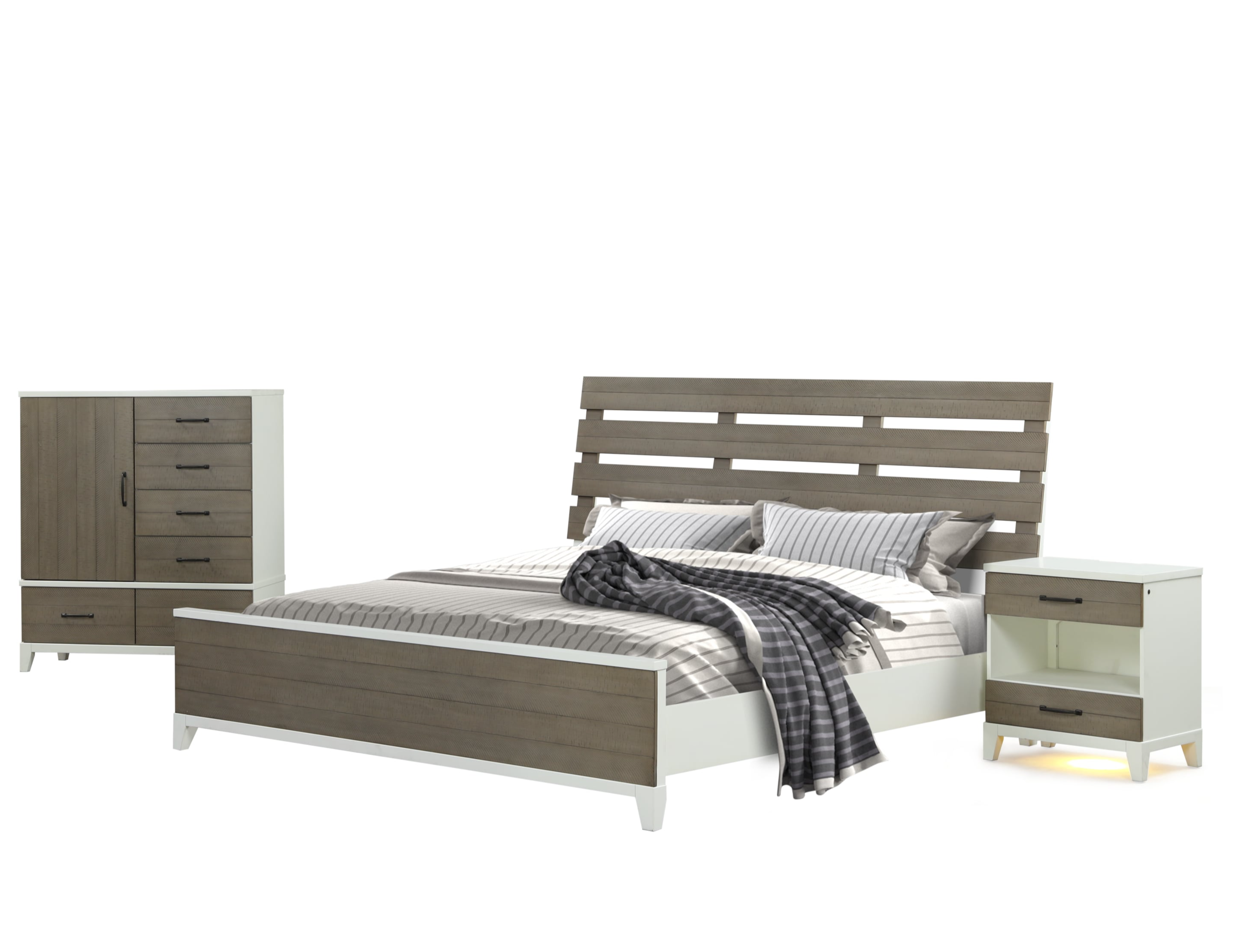 Queen Panel Bed with Open Slat Headboard