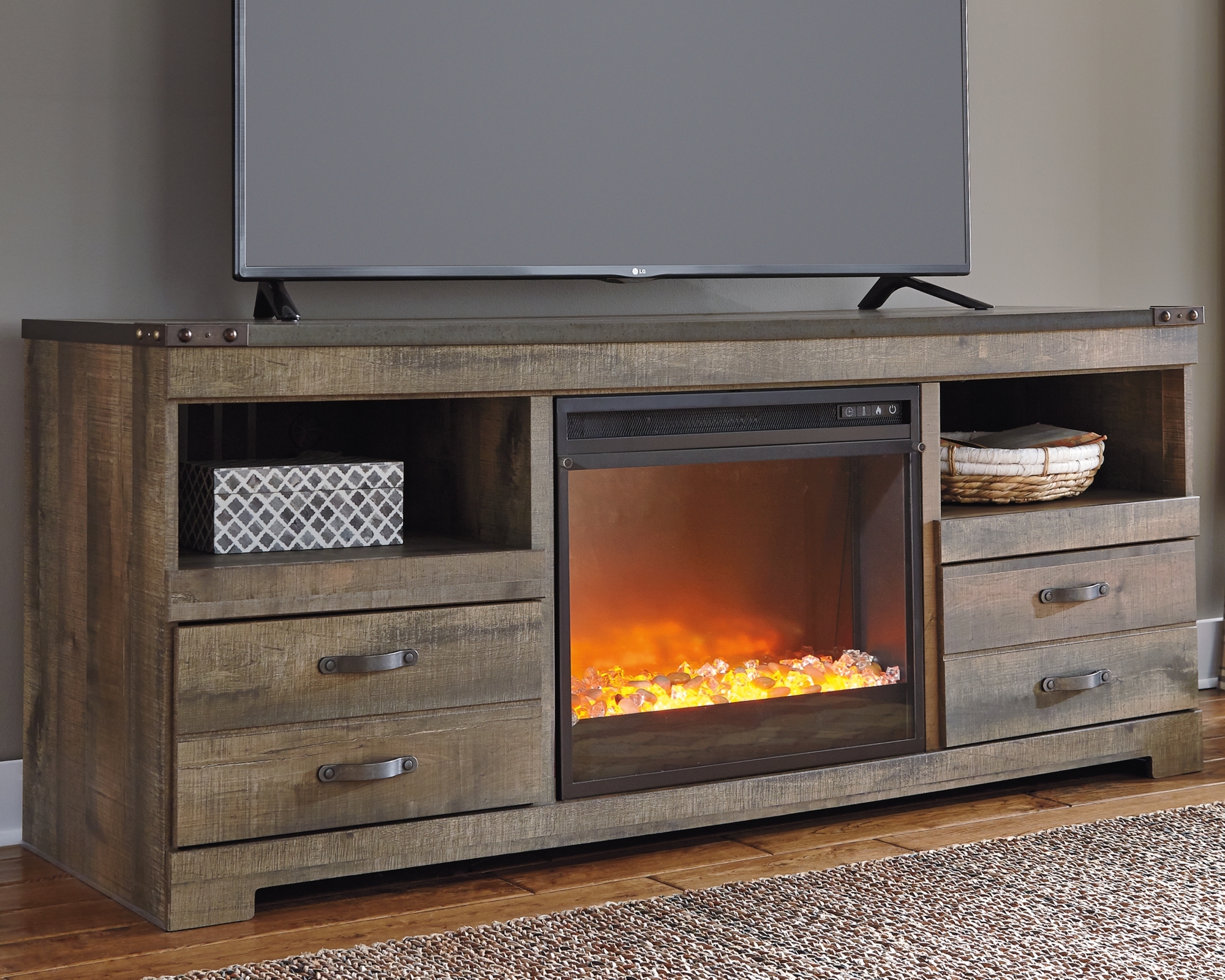 Signature Design by Ashley Trinell 63" TV Stand With Electric Fireplace