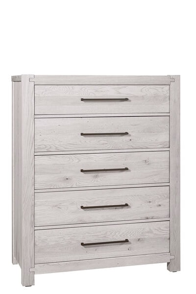 Transitional 5-Drawer Bedroom Chest with Metal Bar Hardware